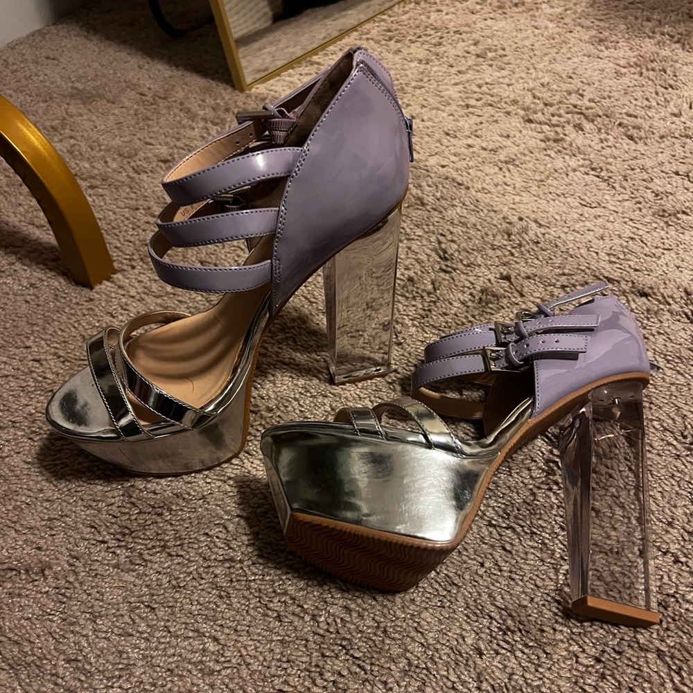 Purple Silver And Clear Platform Heels